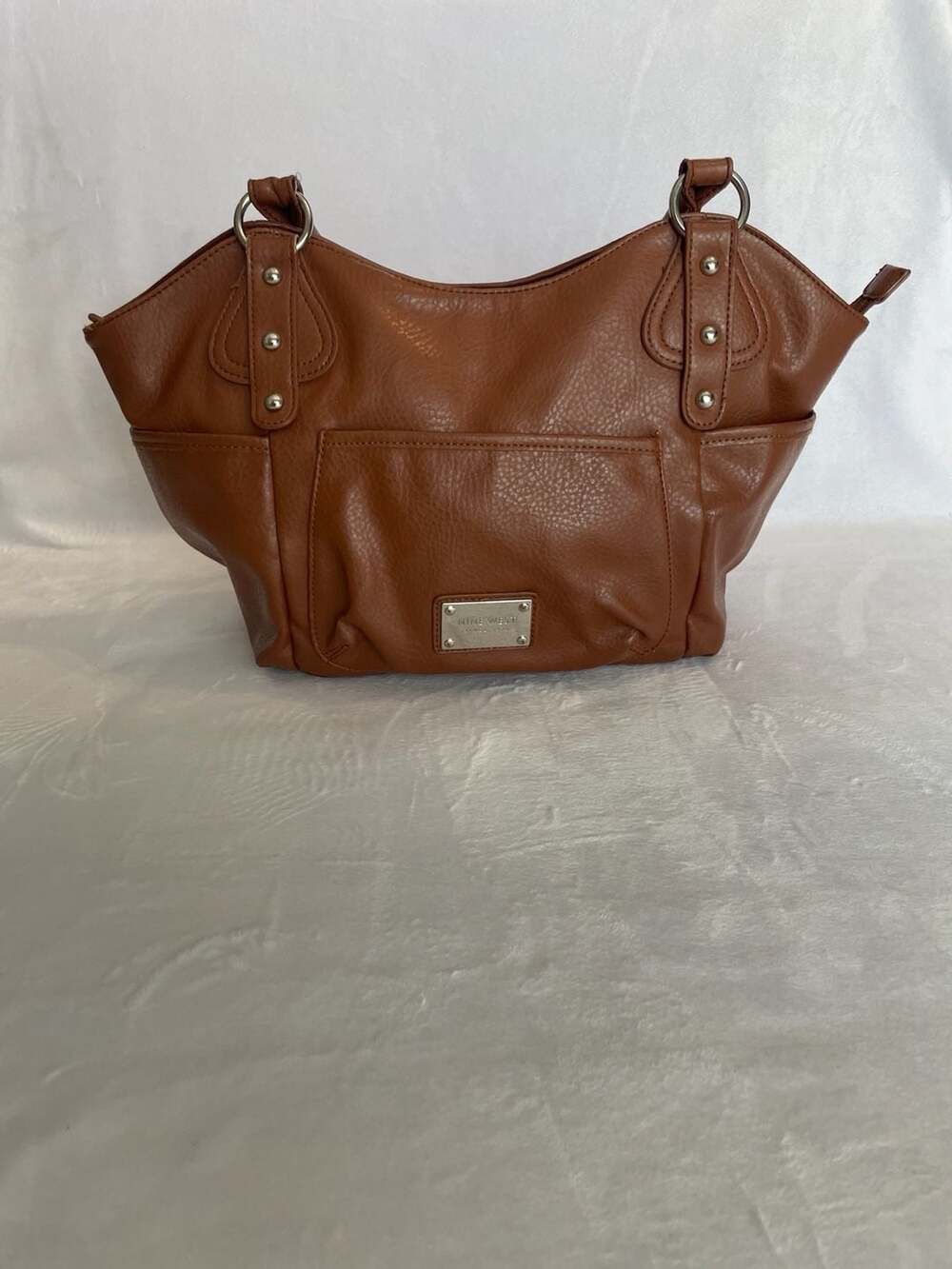 Nine West Cognac Brown Faux Leather Multi-Pocket Shoulder Bag